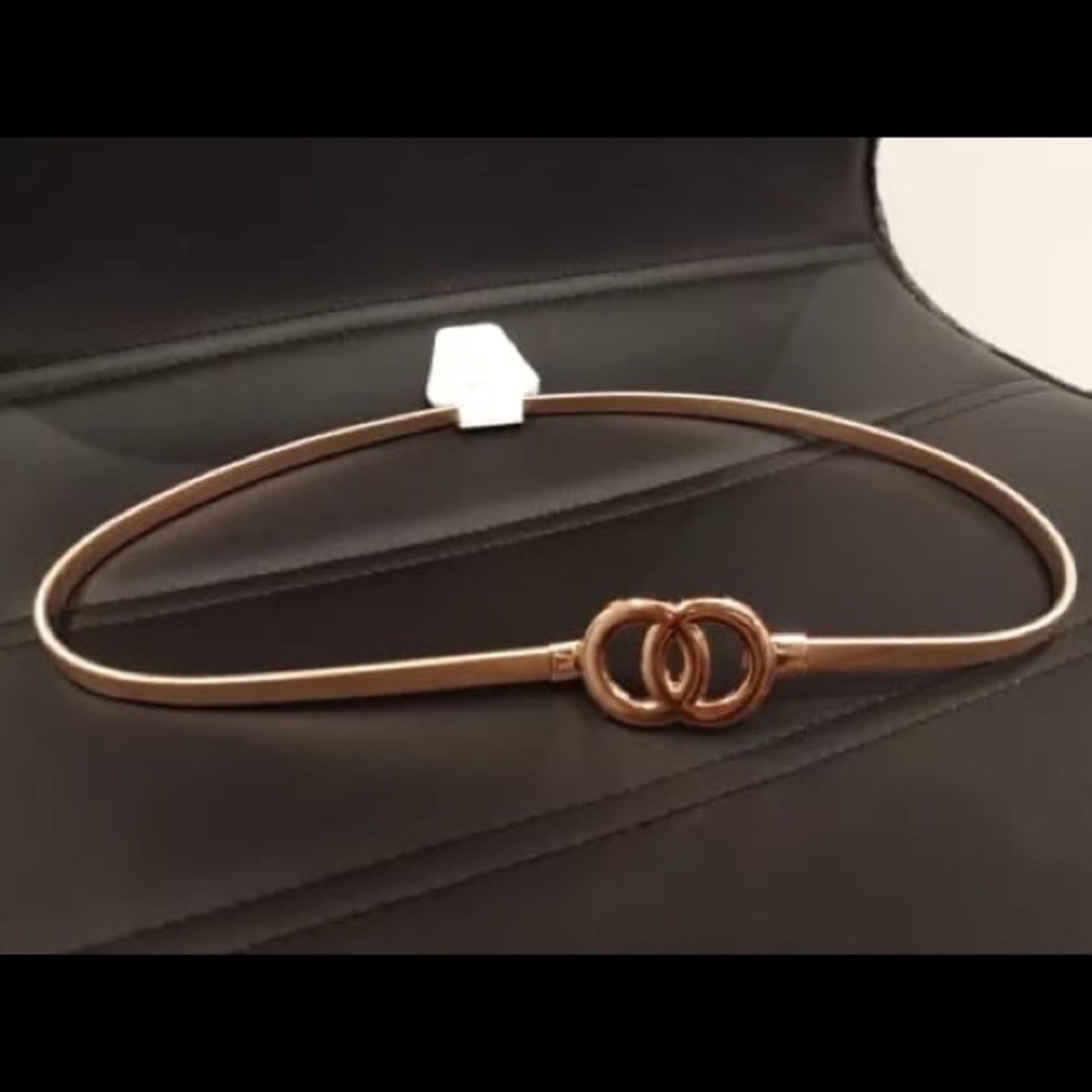 New Double Ring Belt Gold Silver Stretch Elastic Waist Belts for Women Metal - Picture 2 of 3